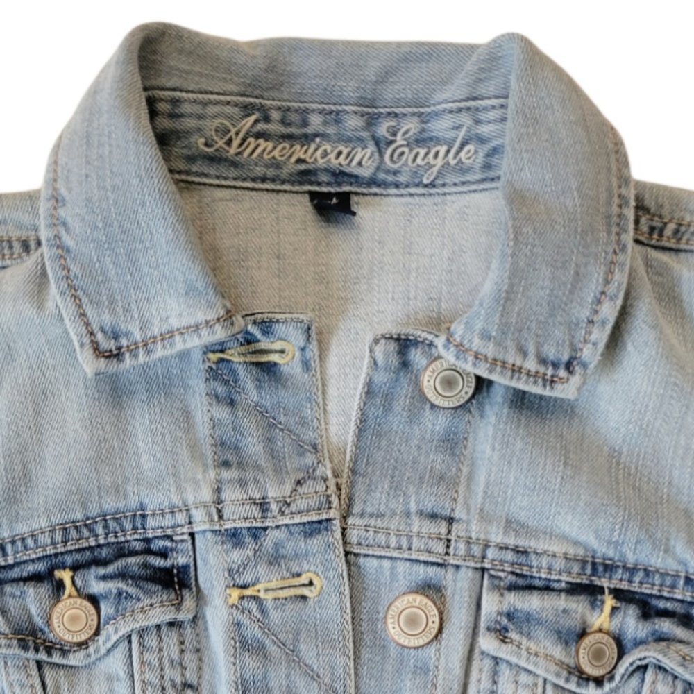 American Eagle Denim Jacket With Patchwork Design - image 2
